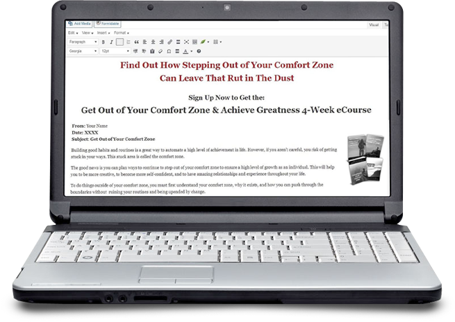 comfort zone ecourse optin page marketing image