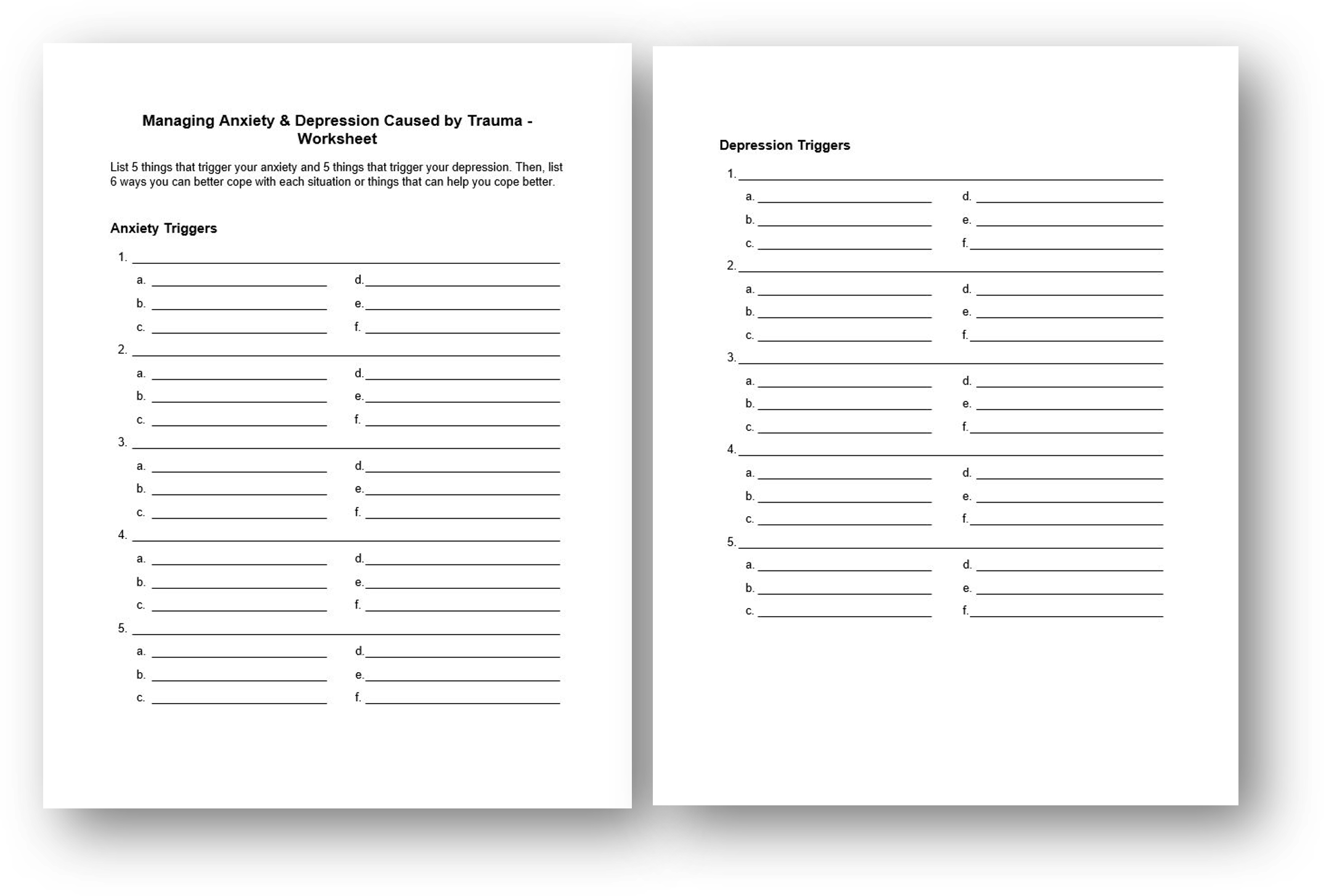 anxiety and depression worksheet plr
