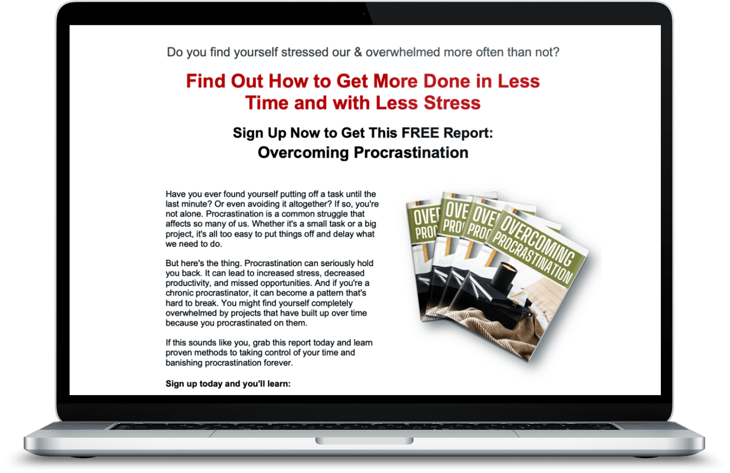 Overcoming Procrastination optin page PLR  marketing image