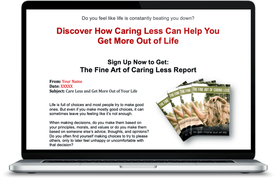 Fine Art of Caring Less opt-in page marketing image