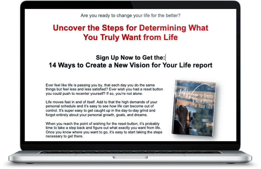 14 Ways to Create  new Vision for Your Life Lead Magnet opt-in page 