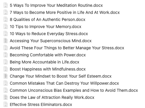88 Personal Development Articles - Mindset, Meditation, & Mindfulness - article titles 1 of 6