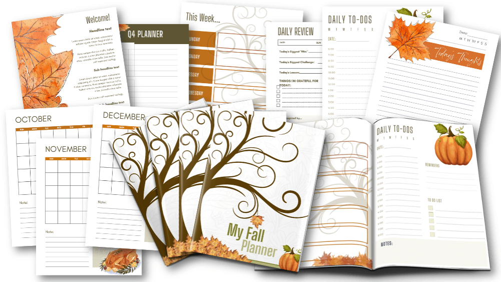 Year of Journaling PLR bundle Fall Planner interior pages marketing image