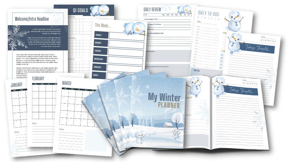 Year of Journaling PLR bundle Winter Journal interior pages marketing image