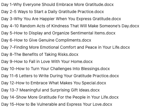 30-Day Gratitude Challenge Daily Topics Days 1 -15 marketing image