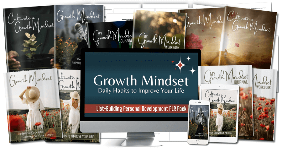 Growth Mindset list-building PLR pack mockup marketing image